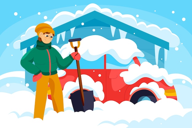 Vector flat snow car illustration