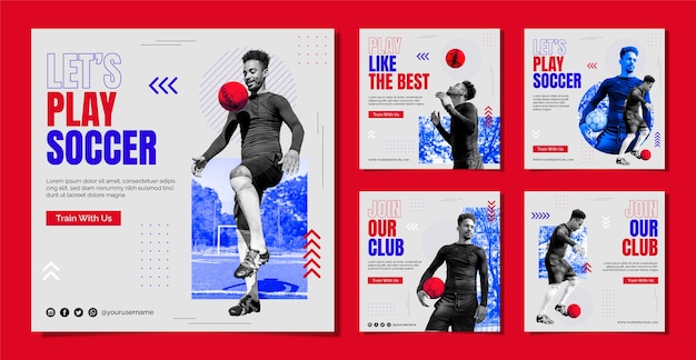 Vector flat soccer instagram posts collection