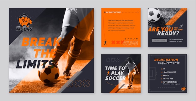 Flat soccer instagram posts collection