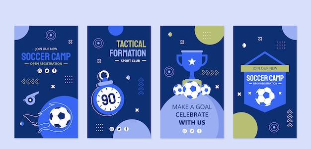 Vector flat soccer instagram stories collection