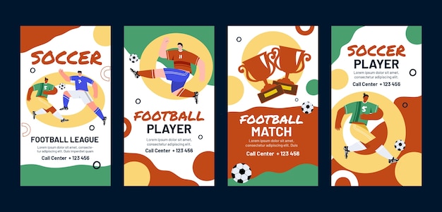 Vector flat soccer instagram stories collection