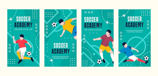 Flat soccer instagram stories collection