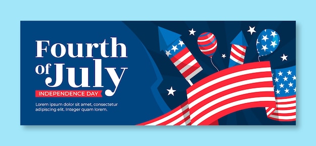 Flat social media cover template for american 4th of july holiday celebration