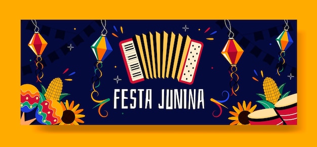 Flat social media cover template for brazilian festas juninas celebration