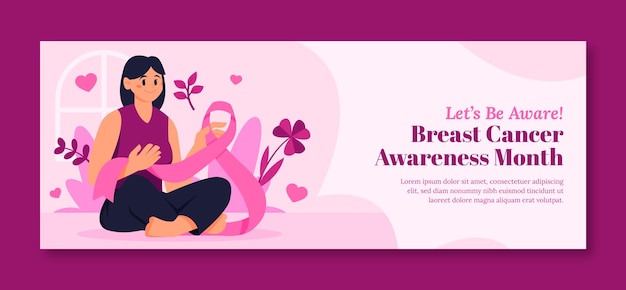 Flat social media cover template for breast cancer awareness month