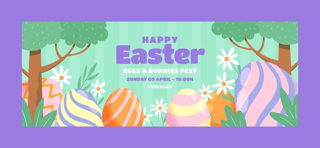 Flat social media cover template for easter celebration