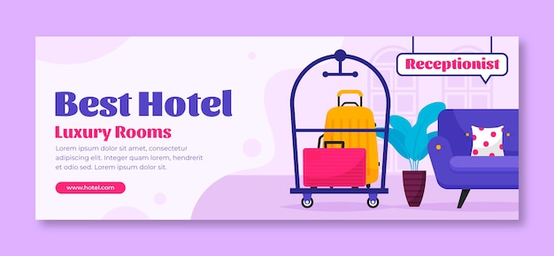 Flat social media cover template for hotel accommodation