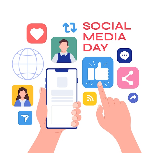 Flat social media day illustration