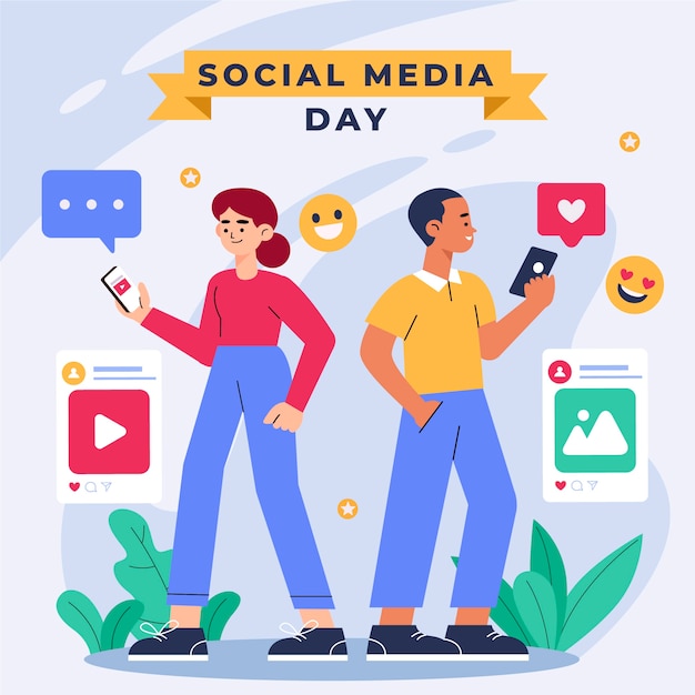 Flat social media day illustration