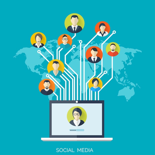 Vector flat social media and network concept business background global communication web site profile