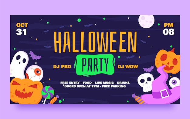 Flat social media post template for halloween celebration