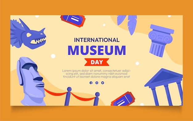 Vector flat social media post template for international museum day celebration