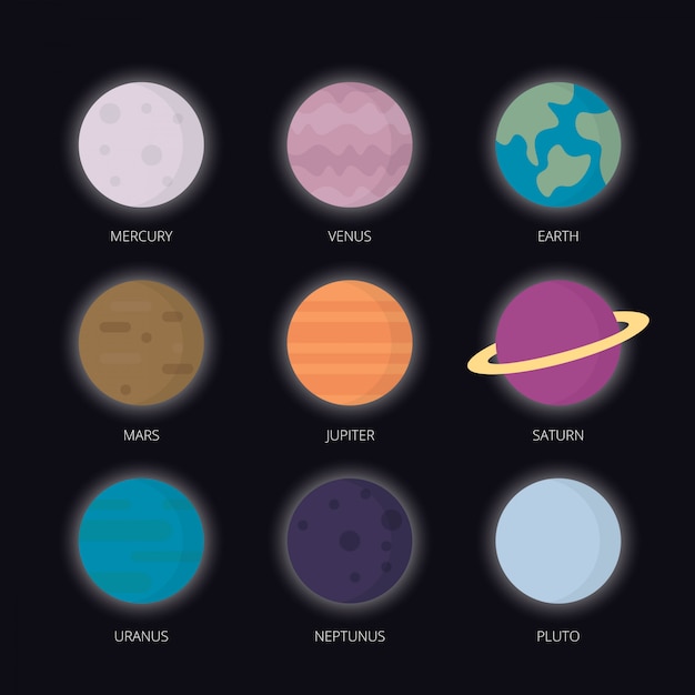 Vector flat solar system planets