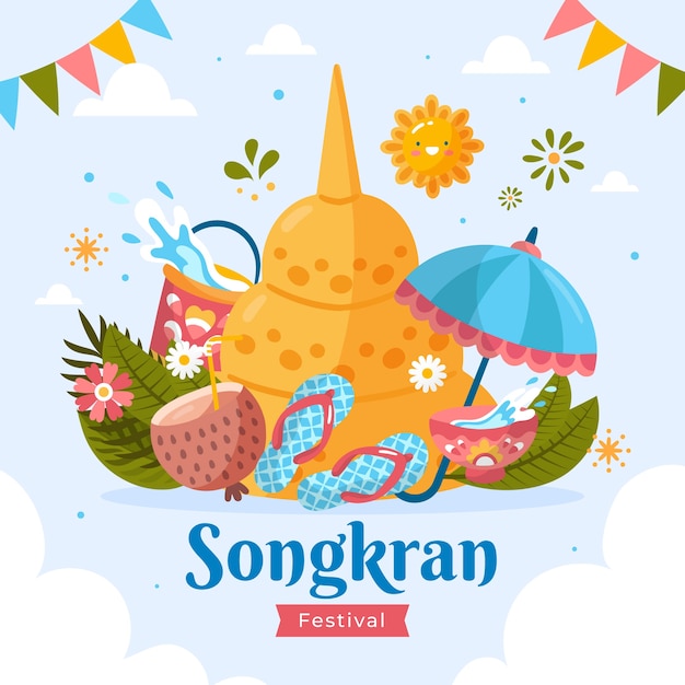 Vector flat songkran illustration