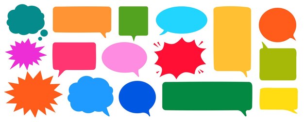 flat speech bubble and dialogue set vector. colorful chat text doodles.