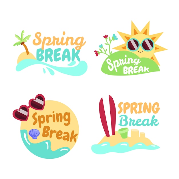 Vector flat spring break labels collection