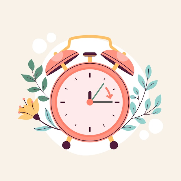 Vector flat spring forward illustration with clock