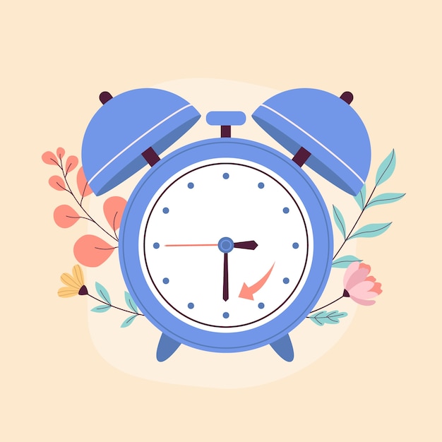 Flat spring forward illustration with clock