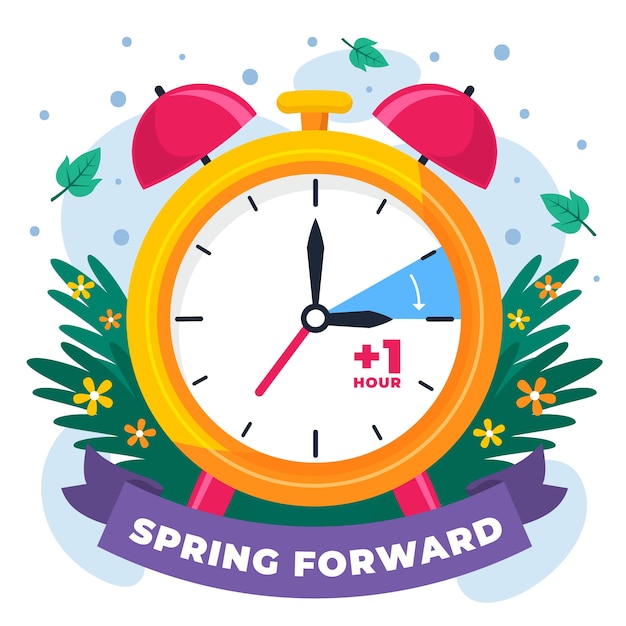 Premium Vector  Flat spring forward illustration with clock