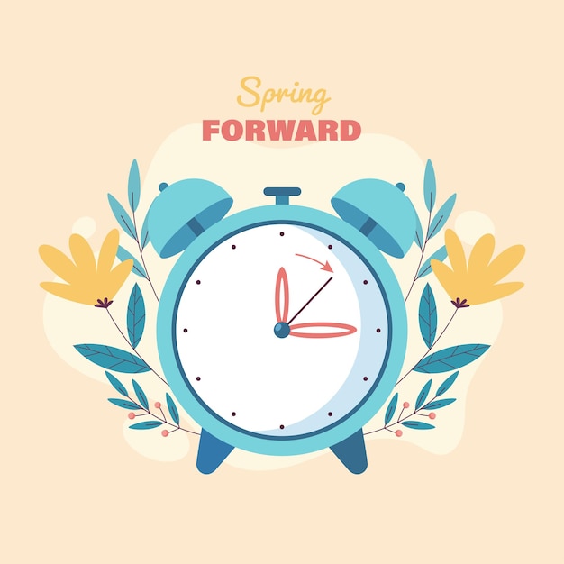 Flat spring forward illustration with clock