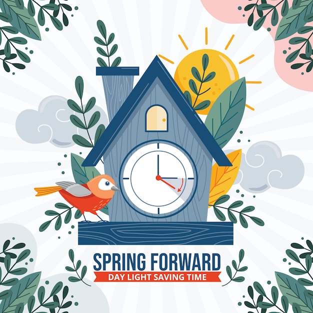 Flat spring forward illustration