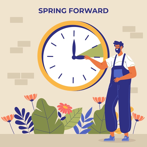 Vector flat spring forward illustration