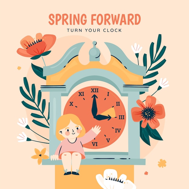 Vector flat spring forward illustration