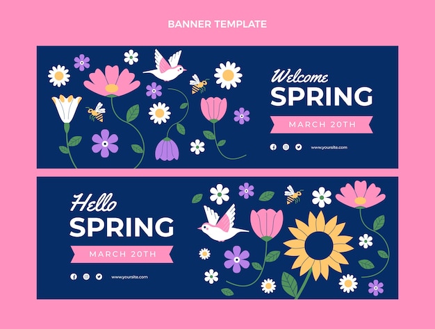 Vector flat spring horizontal banners set