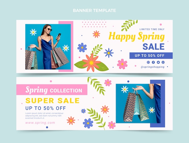 Flat spring horizontal banners set