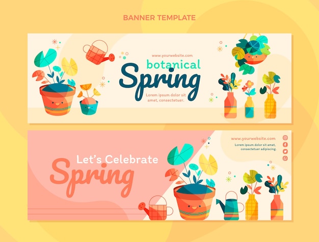 Vector flat spring horizontal banners set