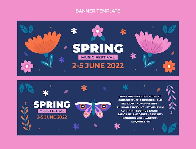 Vector flat spring horizontal banners set