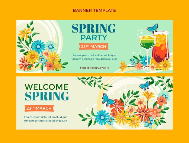 Vector flat spring horizontal banners set