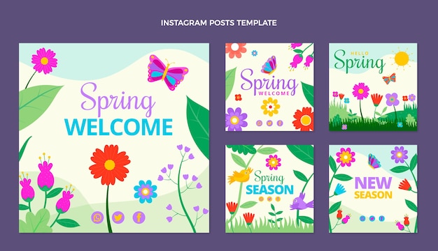 Vector flat spring instagram posts collection