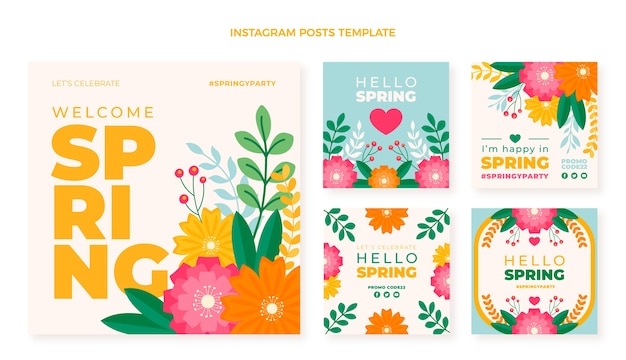 Vector flat spring instagram posts collection