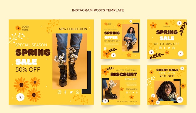 Vettore collezione di post instagram primaverili piatti