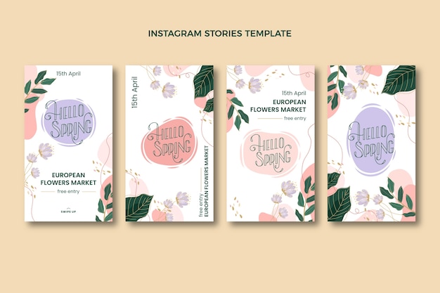 Vector flat spring instagram stories collection