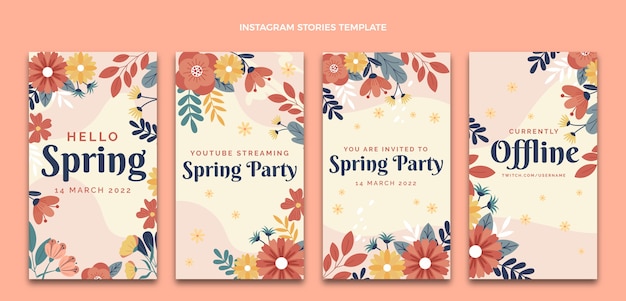 Vector flat spring instagram stories collection