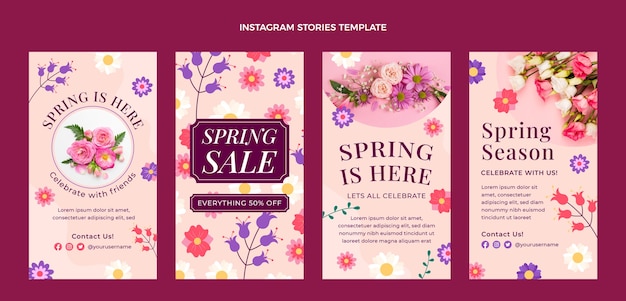 Vector flat spring instagram stories collection