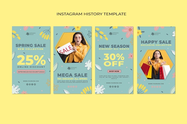 Collezione di storie di instagram primaverili piatte