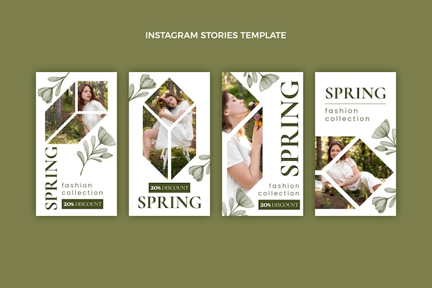 Vector flat spring instagram stories collection