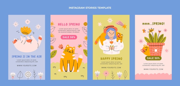 Vettore collezione di storie di instagram primaverili piatte