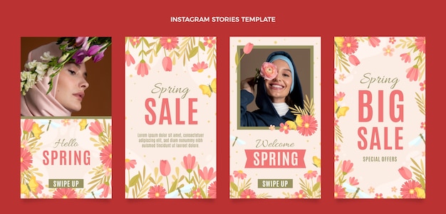 Vector flat spring instagram stories collection