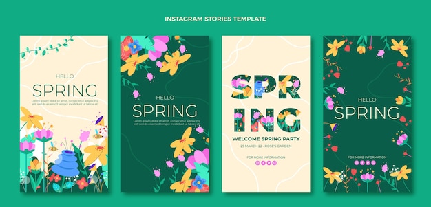 Vector flat spring instagram stories collection