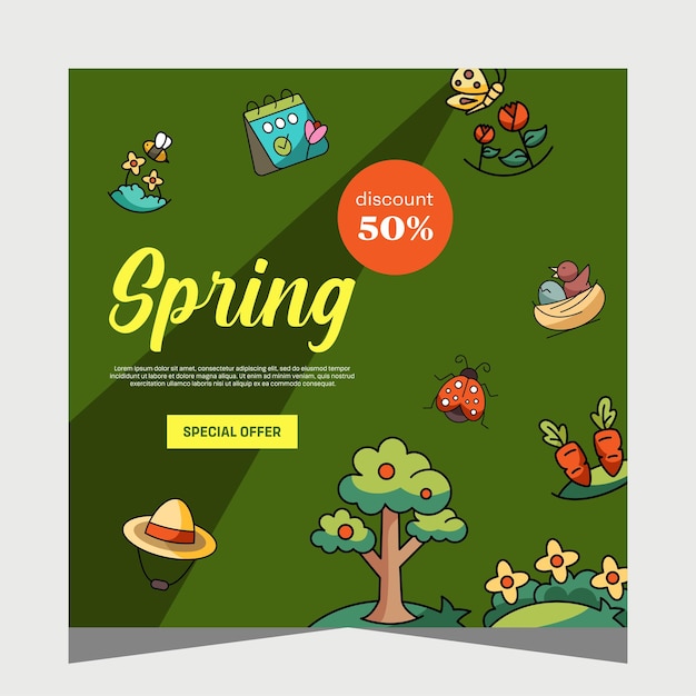 Flat spring post social media template Instagram Post