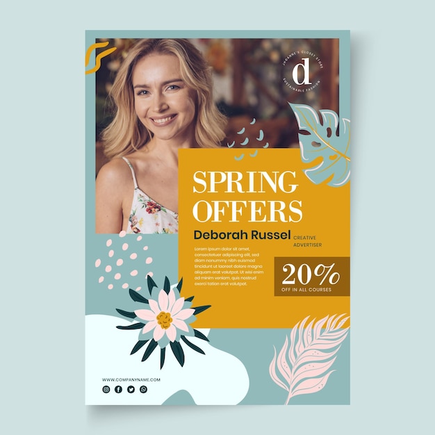 Modello di poster di primavera piatta con sconto