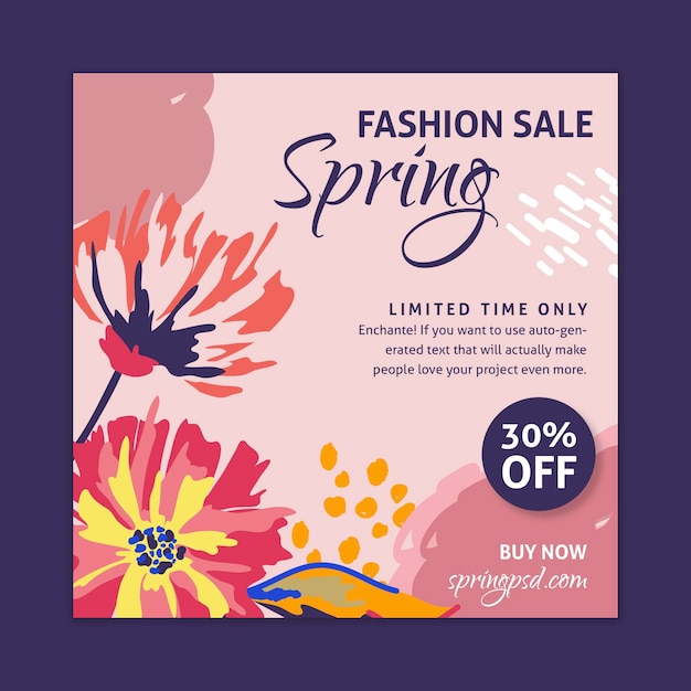 Vector flat spring sale square flyer