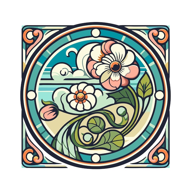 flat spring vector design in art nouveau style