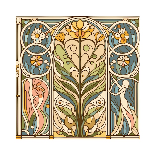 Vector flat spring vector design in art nouveau style