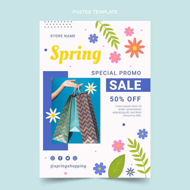 Vector flat spring vertical poster template