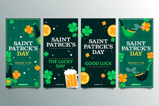 Vector flat st. patrick's day instagram stories pack